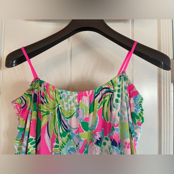 Lilly Pulitzer Romper Size Medium Green Blue Pink and White Floral Pattern - Picture 9 of 11